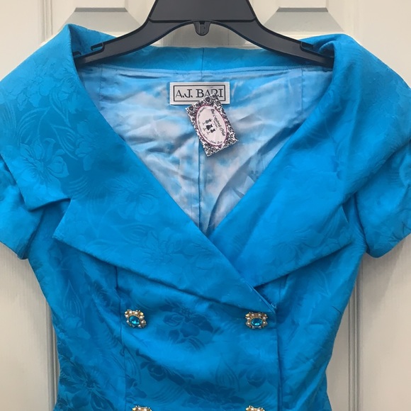 VINTAGE A.J. Bari turquoise jacquard skirt suit - Picture 3 of 3